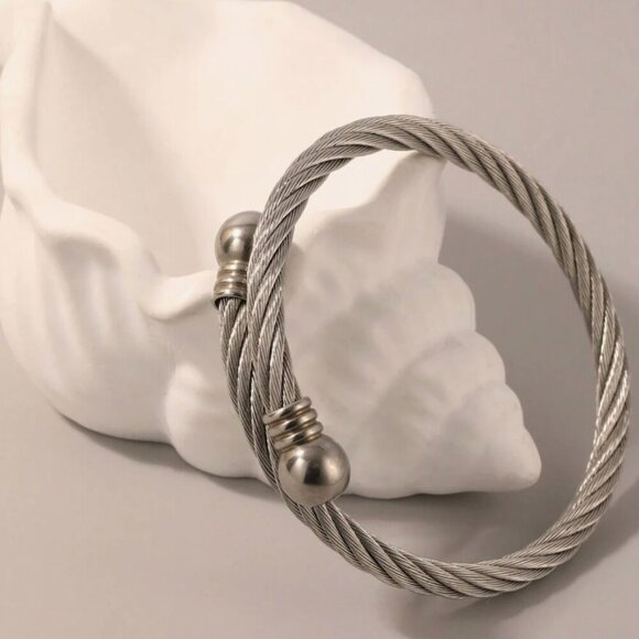 Silver Cable Twisted Wired  Bracelet  Three pieces Set Silver  Plated - Picture 6 of 6